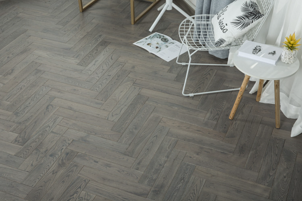 Dark Grey Oak Herringbone Hardwood Flooring